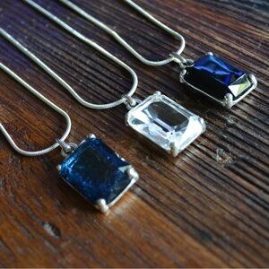 Set of 3: blue, black and silver Gemstone Necklace